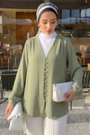 Lena Çağla Yeşili Keten Kimono- Standart Beden (38-42 Uyumlu)