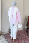 Mery Jakarlı Tül Modal Kumaş Oversize Gömlek- Pembe Standart (38-46 Uyumlu)