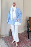 Mery Jakarlı Tül Modal Kumaş Oversize Gömlek- Mavi Standart (38-46 Uyumlu)