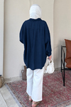 Mery Jakarlı Tül Modal Kumaş Oversize Gömlek- Lacivert Standart (38-46 Uyumlu)