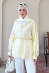 Mery Jakarlı Tül Modal Kumaş Oversize Gömlek- Sarı Standart (38-46 Uyumlu)