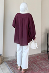 Mery Jakarlı Tül Modal Kumaş Oversize Gömlek- Mürdüm Standart (38-46 Uyumlu)