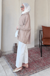 Mery Jakarlı Tül Modal Kumaş Oversize Gömlek- Vizon Standart (38-46 Uyumlu)