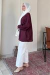 Mery Jakarlı Tül Modal Kumaş Oversize Gömlek- Mürdüm Standart (38-46 Uyumlu)