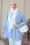 Mery Jakarlı Tül Modal Kumaş Oversize Gömlek- Mavi Standart (38-46 Uyumlu)