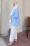 Mery Jakarlı Tül Modal Kumaş Oversize Gömlek- Mavi Standart (38-46 Uyumlu)