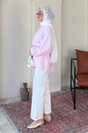 Mery Jakarlı Tül Modal Kumaş Oversize Gömlek- Pembe Standart (38-46 Uyumlu)