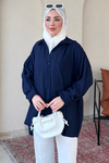 Mery Jakarlı Tül Modal Kumaş Oversize Gömlek- Lacivert Standart (38-46 Uyumlu)