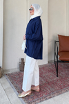 Mery Jakarlı Tül Modal Kumaş Oversize Gömlek- Lacivert Standart (38-46 Uyumlu)