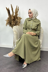 Nadide Sofya Keten Etekli Takım-Haki