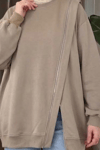 Nahe 3 İplik Şardonlu Oversize Fermuar Detaylı Sweatshirt- Haki