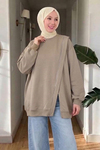 Nahe 3 İplik Şardonlu Oversize Fermuar Detaylı Sweatshirt- Haki