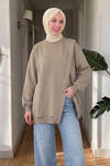 Nahe 3 İplik Şardonlu Oversize Fermuar Detaylı Sweatshirt- Haki