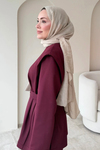 Nahi Scuba Kumaş Kendinden Kemerli Tunik-Pantolon Tesettür Takım- Bordo