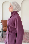 Nasly Premium Modal Kumaş Dik Yaka Fermuarlı Tesettür Takım- Mürdüm