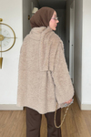 Nural Atkı Detaylı Angora Sakallı Düğmeli Hırka- Vizon Standart Beden (36-44 Uyumlu)