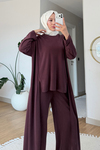Peny Pike Orijinal Modal Kumaş Parçalı Tunik-Pantolon Tesettür Takım- Mürdüm