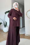 Peny Pike Orijinal Modal Kumaş Parçalı Tunik-Pantolon Tesettür Takım- Mürdüm