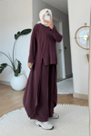 Peny Pike Orijinal Modal Kumaş Parçalı Tunik-Pantolon Tesettür Takım- Mürdüm