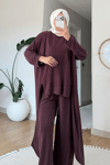 Peny Pike Orijinal Modal Kumaş Parçalı Tunik-Pantolon Tesettür Takım- Mürdüm