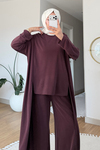 Peny Pike Orijinal Modal Kumaş Parçalı Tunik-Pantolon Tesettür Takım- Mürdüm