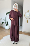 Peny Pike Orijinal Modal Kumaş Parçalı Tunik-Pantolon Tesettür Takım- Mürdüm