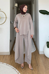 Peny Pike Orijinal Modal Kumaş Parçalı Tunik-Pantolon Tesettür Takım- Bej