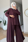 Peny Pike Orijinal Modal Kumaş Parçalı Tunik-Pantolon Tesettür Takım- Mürdüm
