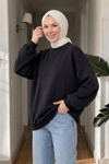 Pony 3 İplik Şardonlu Oversize Basic Sweatshirt- Siyah Standart (40-46 Uyumlu)