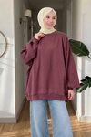 Pony 3 İplik Şardonlu Oversize Basic Sweatshirt- Mürdüm Standart (40-46 Uyumlu)