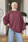 Pony 3 İplik Şardonlu Oversize Basic Sweatshirt- Mürdüm Standart (40-46 Uyumlu)