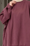 Pony 3 İplik Şardonlu Oversize Basic Sweatshirt- Mürdüm Standart (40-46 Uyumlu)