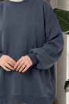 Pony 3 İplik Şardonlu Oversize Basic Sweatshirt- Füme Standart (40-46 Uyumlu)