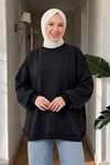 Pony 3 İplik Şardonlu Oversize Basic Sweatshirt- Siyah Standart (40-46 Uyumlu)