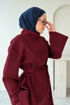 Rabi Scuba Kumaş Dik Yaka Tunik- Pantolon Tesettür Takım- Bordo