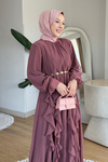 Rosella Kore Şifon Kumaş Astarlı Tesettür Elbise- Pembe