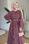 Rosella Kore Şifon Kumaş Astarlı Tesettür Elbise- Pembe