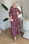 Rosella Kore Şifon Kumaş Astarlı Tesettür Elbise- Pembe