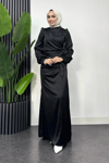 Roya Model Yandan Bağlamalı Saten Abiye-Siyah