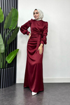 Roya Model Yandan Bağlamalı Saten Abiye-Bordo