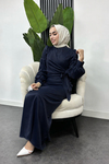 Roya Model Yandan Bağlamalı Saten Abiye-Lacivert