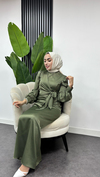 Roya Model Yandan Bağlamalı Saten Abiye-Haki
