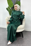 Roya Model Yandan Bağlamalı Saten Abiye-Zümrüt