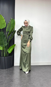 Roya Model Yandan Bağlamalı Saten Abiye-Haki