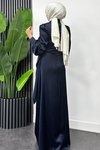Roya Model Yandan Bağlamalı Saten Abiye-Lacivert