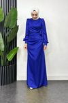 Roya Model Yandan Bağlamalı Saten Abiye-Saks Mavi