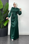 Roya Model Yandan Bağlamalı Saten Abiye-Zümrüt