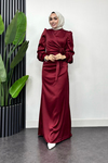 Roya Model Yandan Bağlamalı Saten Abiye-Bordo