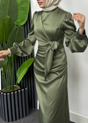 Roya Model Yandan Bağlamalı Saten Abiye-Haki