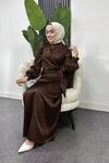 Roya Model Yandan Bağlamalı Saten Abiye-Acı Kahve